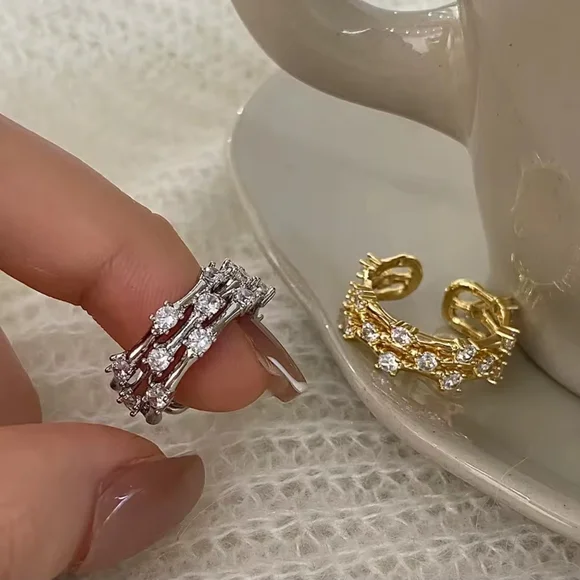 Silver Branch Wrap Ring with Crystal Accents - Picture 2 of 5